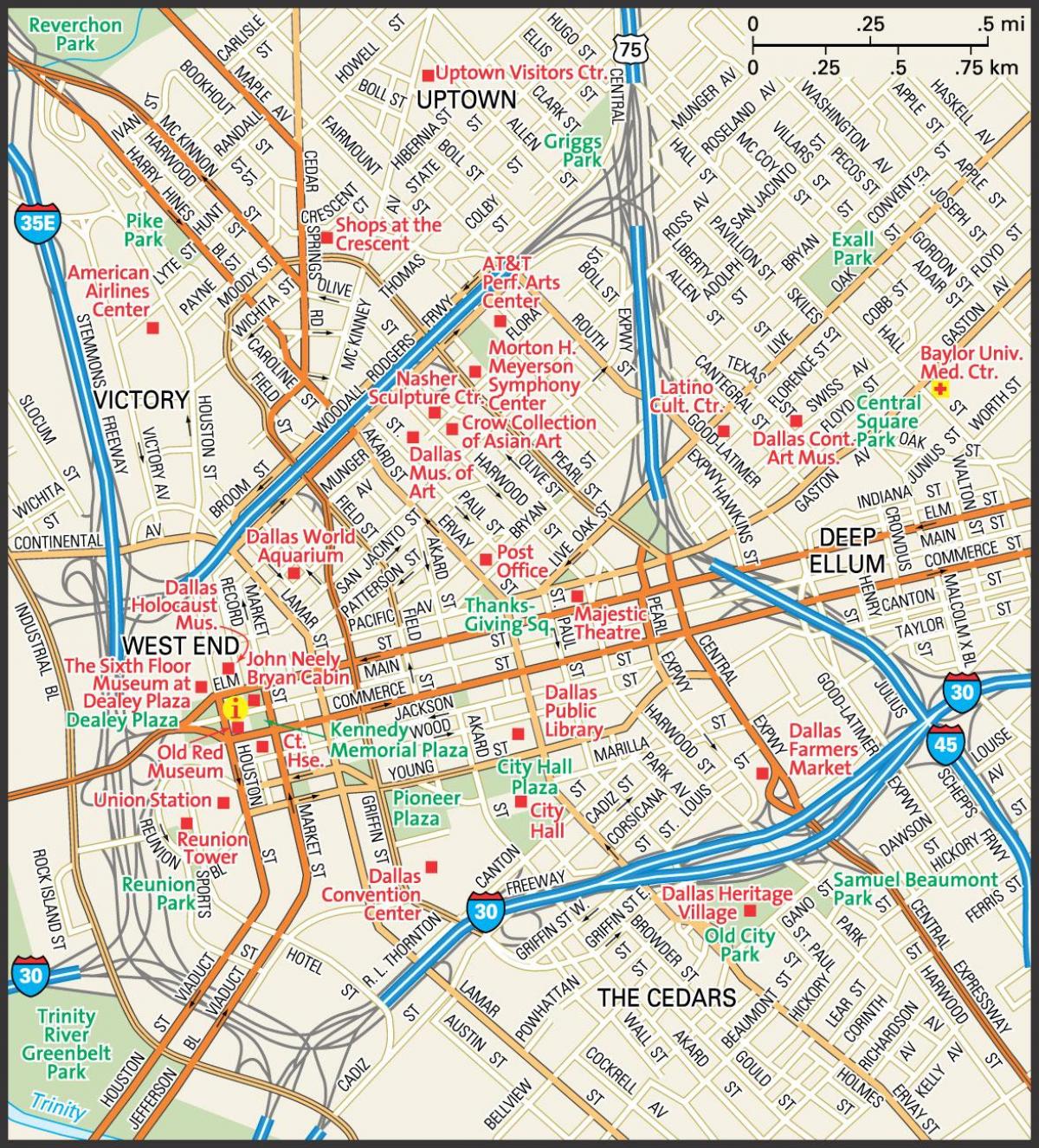 نقشه از مرکز شهر دالاس خیابان
