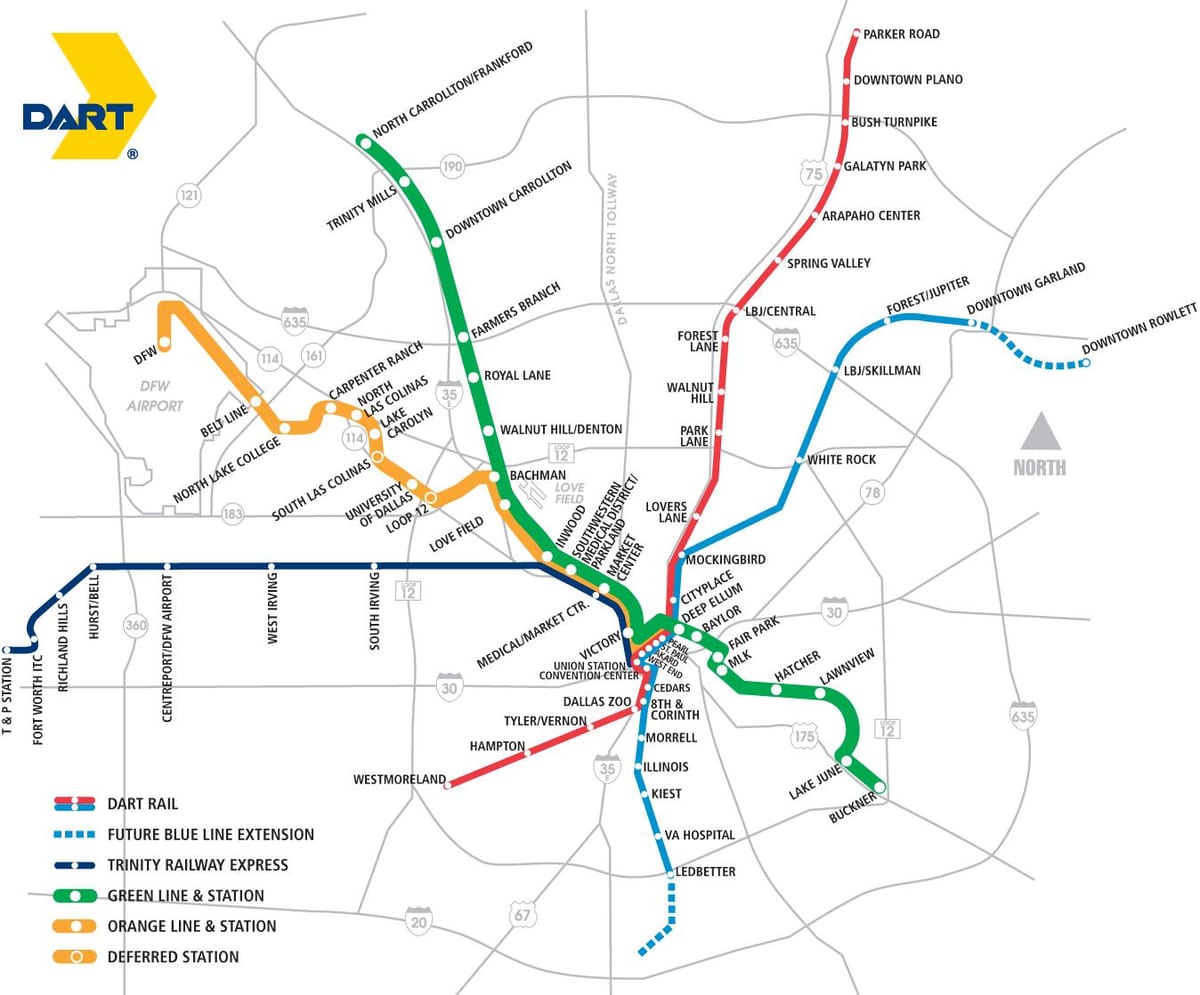 دالاس area rapid transit map