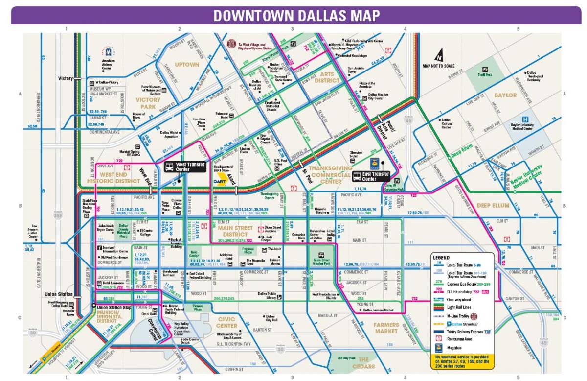 Dallas, نقشه مسیرهای اتوبوس